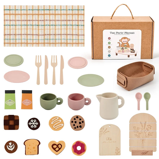 Premium Wooden Montessori Tea Party Playset | High-Quality Pretend Play Kitchen Toy for Toddlers 🧸✨