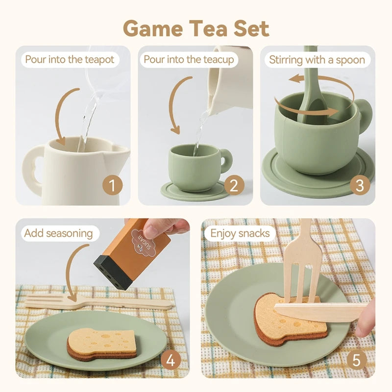 Premium Wooden Montessori Tea Party Playset | High-Quality Pretend Play Kitchen Toy for Toddlers 🧸✨