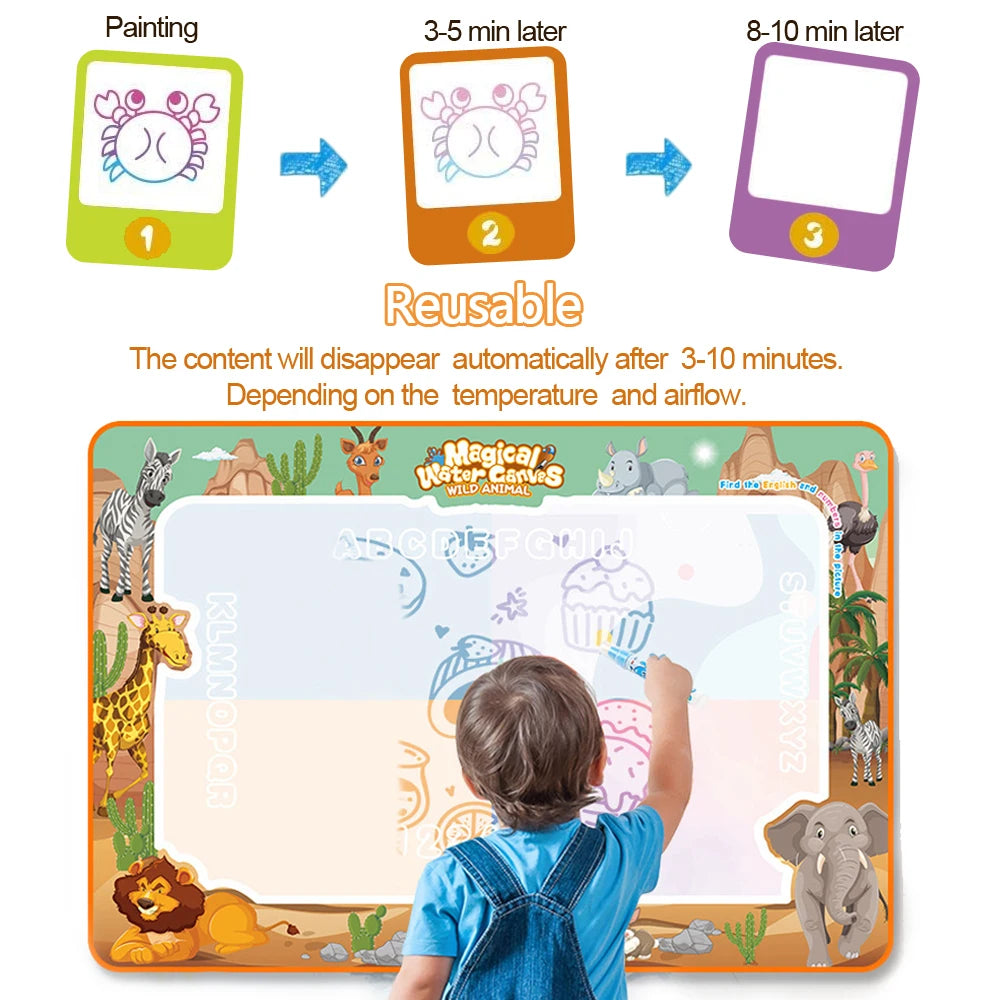 Large Magic Water Drawing Doodle Mat (100x80cm) - Reusable No-Mess Painting Board