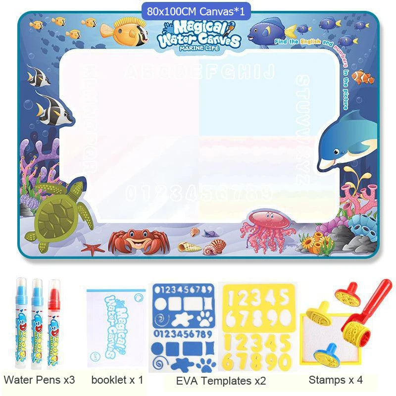 Large Magic Water Drawing Doodle Mat (100x80cm) - Reusable No-Mess Painting Board