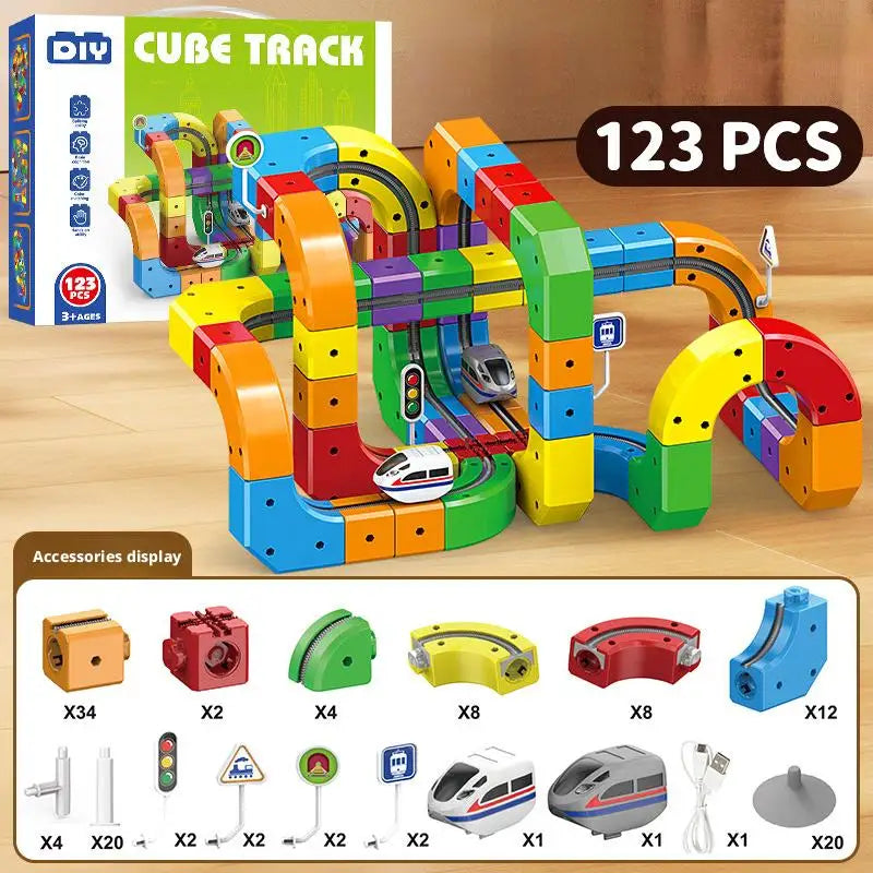 3D Magical Cube Track Train Set - USB Rechargeable STEM Building Toy