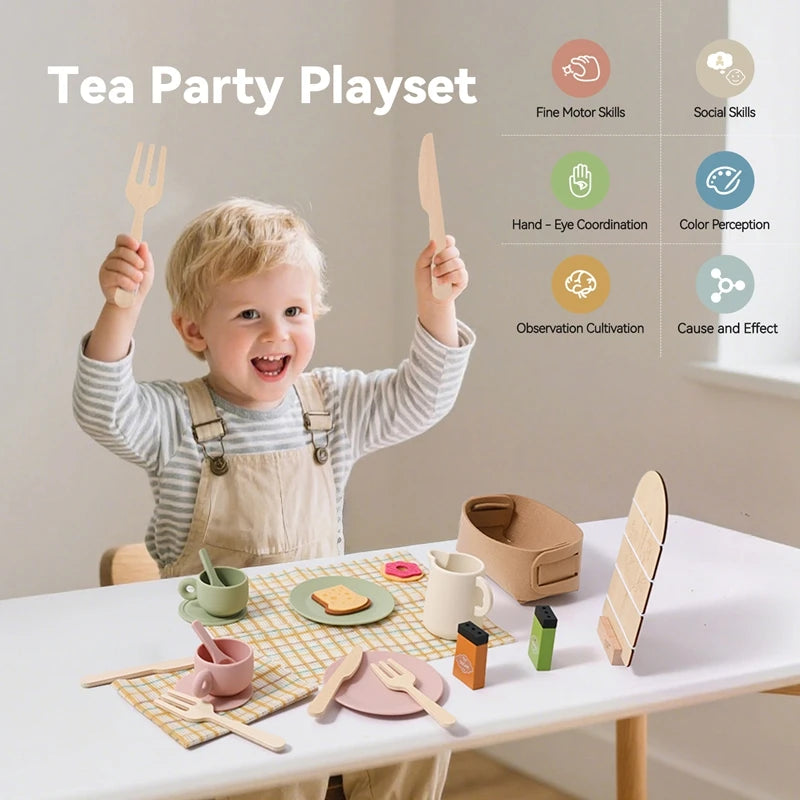 Premium Wooden Montessori Tea Party Playset | High-Quality Pretend Play Kitchen Toy for Toddlers 🧸✨