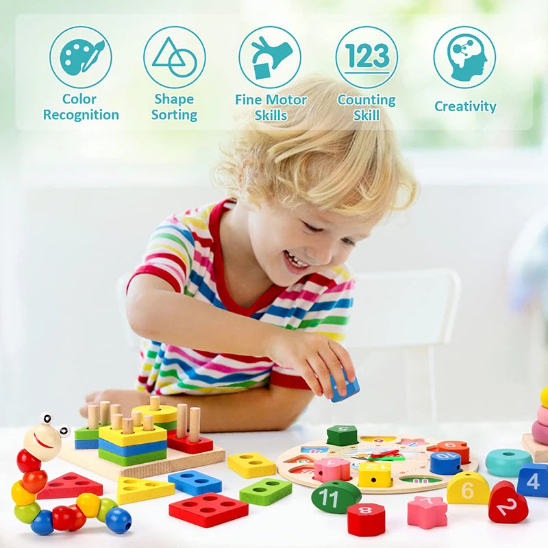 Premium 6-in-1 Montessori Wooden Educational Toy Set 🧸🎨
