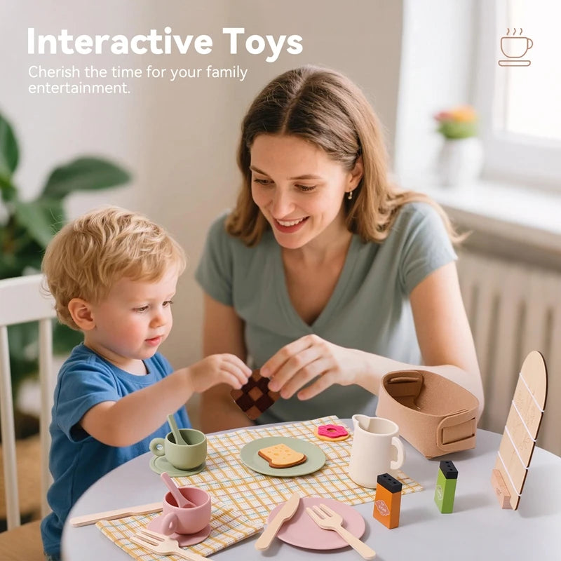Premium Wooden Montessori Tea Party Playset | High-Quality Pretend Play Kitchen Toy for Toddlers 🧸✨