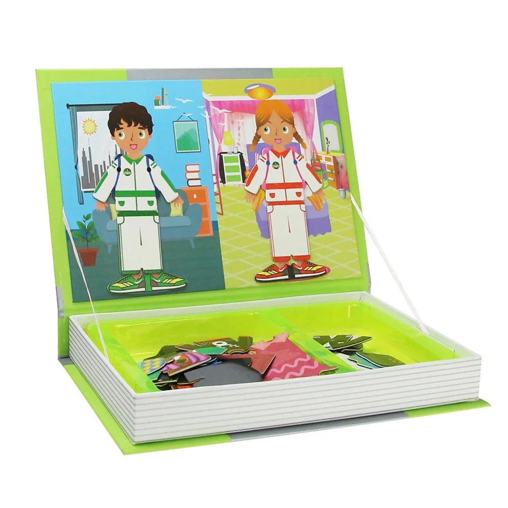 Montessori Magnetic Dress-Up Puzzle Book - 3D Cartoon Brain Training Game