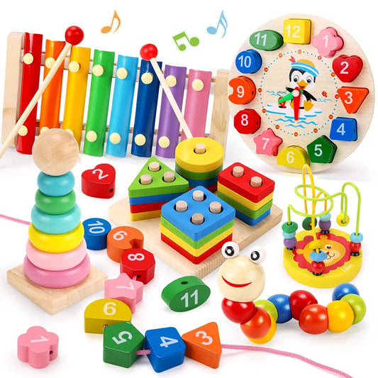Premium 6-in-1 Montessori Wooden Educational Toy Set 🧸🎨