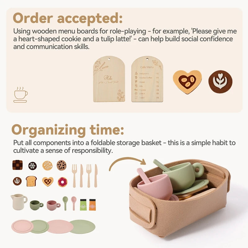 Premium Wooden Montessori Tea Party Playset | High-Quality Pretend Play Kitchen Toy for Toddlers 🧸✨