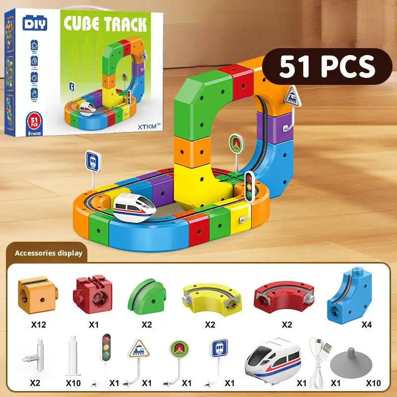 3D Magical Cube Track Train Set - USB Rechargeable STEM Building Toy