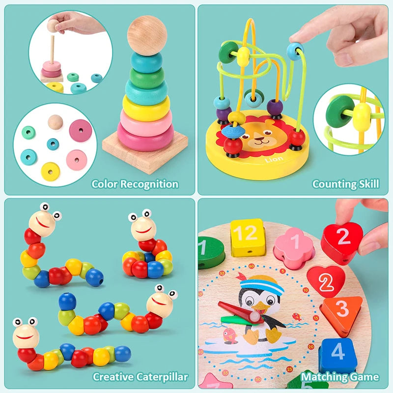 Premium 6-in-1 Montessori Wooden Educational Toy Set 🧸🎨