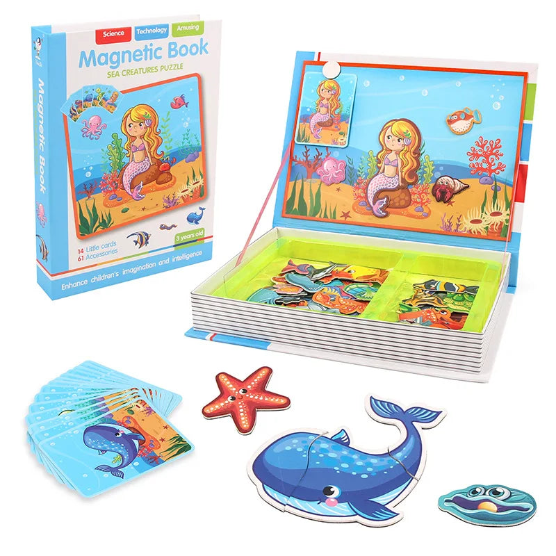 Montessori Magnetic Dress-Up Puzzle Book - 3D Cartoon Brain Training Game
