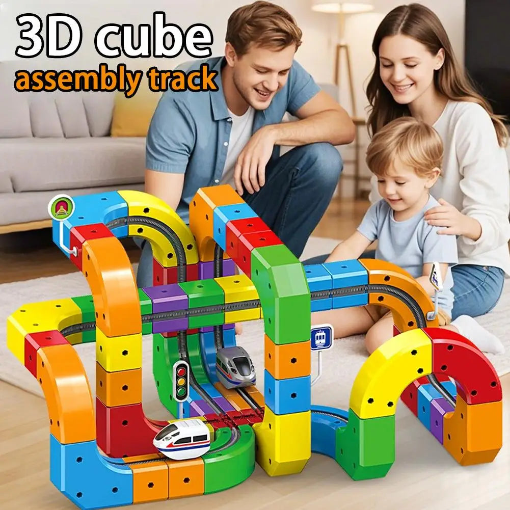 3D Magical Cube Track Train Set - USB Rechargeable STEM Building Toy