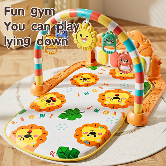 Baby Activity Play Mat with Music & Lights, 5 Detachable Sensory Toys Kick Piano Mat, Tummy Time Game Playmat Easy Assembly Moto