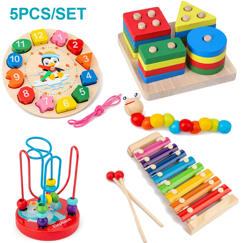 Premium 6-in-1 Montessori Wooden Educational Toy Set 🧸🎨