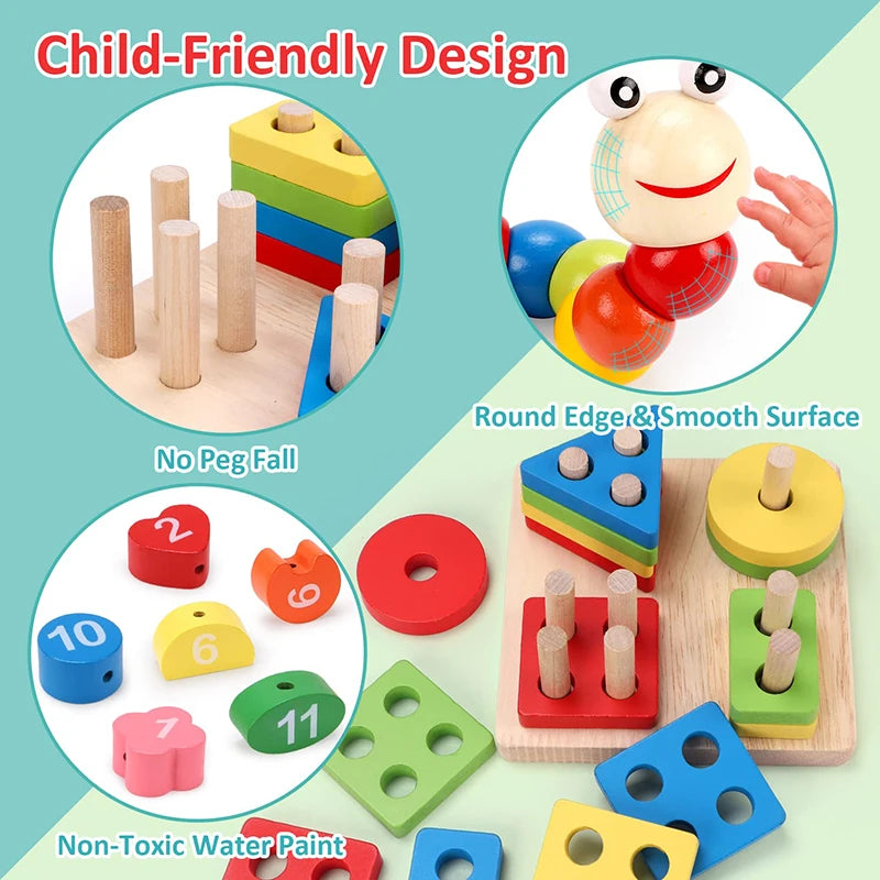 Premium 6-in-1 Montessori Wooden Educational Toy Set 🧸🎨