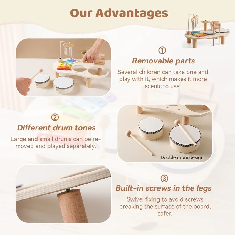 Baby Educational Toys Wooden Aeolian Bells Montessori Children's Musical Toys Xylophone Newborn Birthday Gifts Music Table Toys