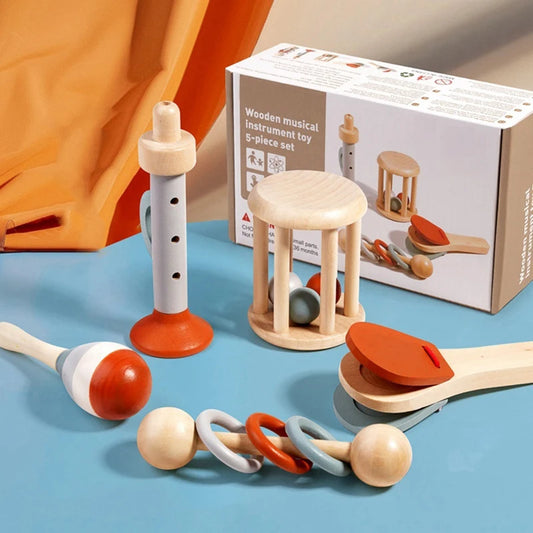 Premium Wooden Musical Instruments & Rattle Set for Baby Early Education & Sensory Development 🪵👶🎶